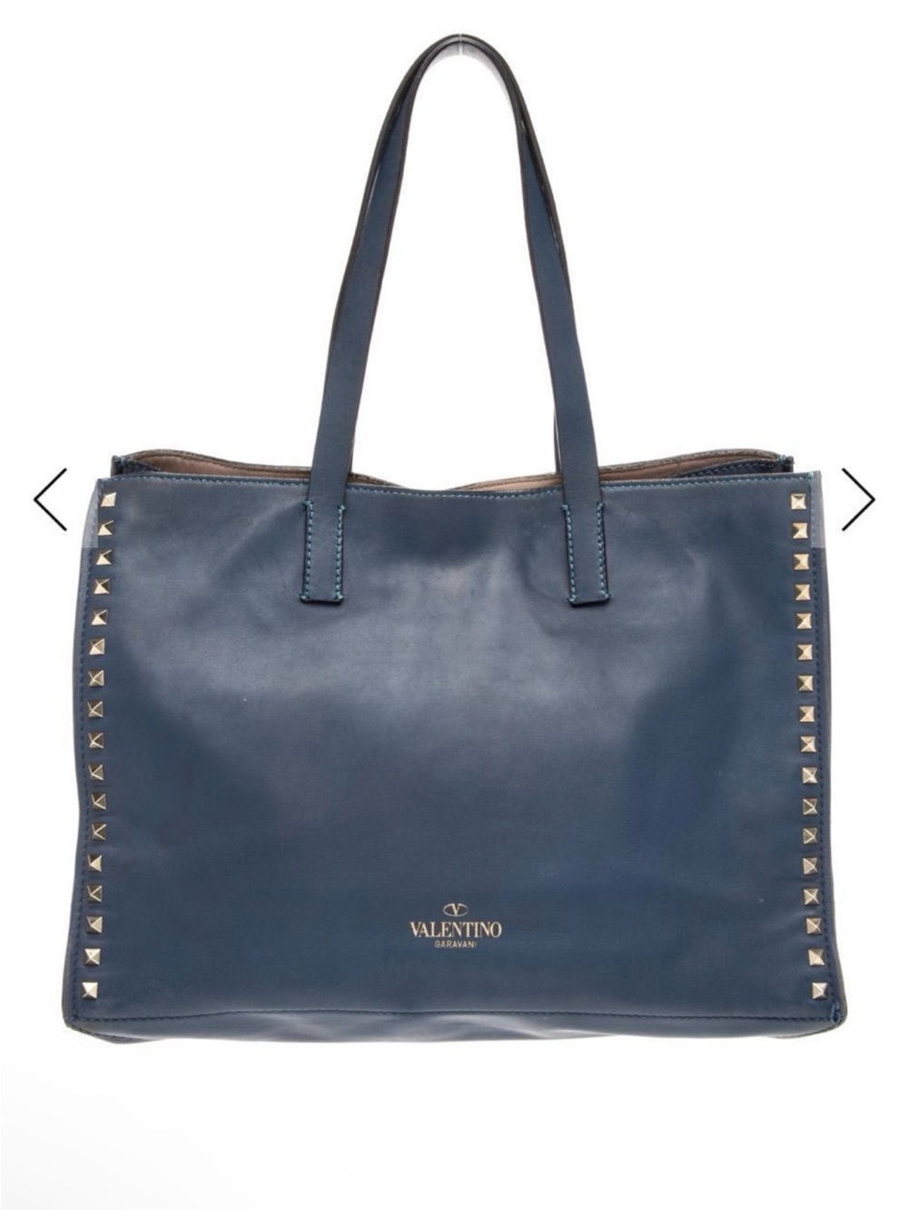 Valentino Garavani Navy Leather Rockstud Tote